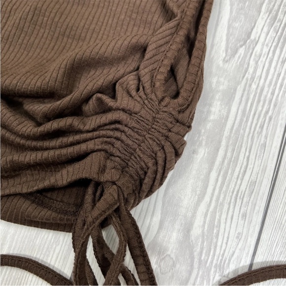 Zara Womens Top Brown UK S Sleeveless Ruched Adjustable Sides Ribbed High Neck - Picture 7 of 16